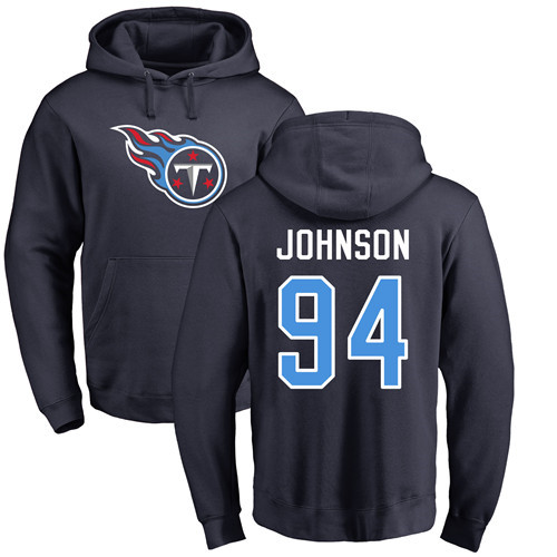 Tennessee Titans Men Navy Blue Austin Johnson Name and Number Logo NFL Football #94 Pullover Hoodie Sweatshirts